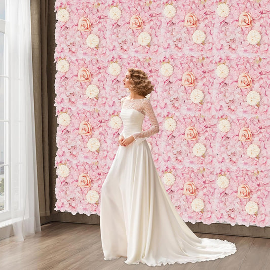 Wedding Arch Decorations, 19.68 X 7.87in Artificial Silk Flower Wall Panels Faux Floral Wall Background for Wall Backdrop Party Bridal Shower Event Decor（Dahlia + Peony + Rose）