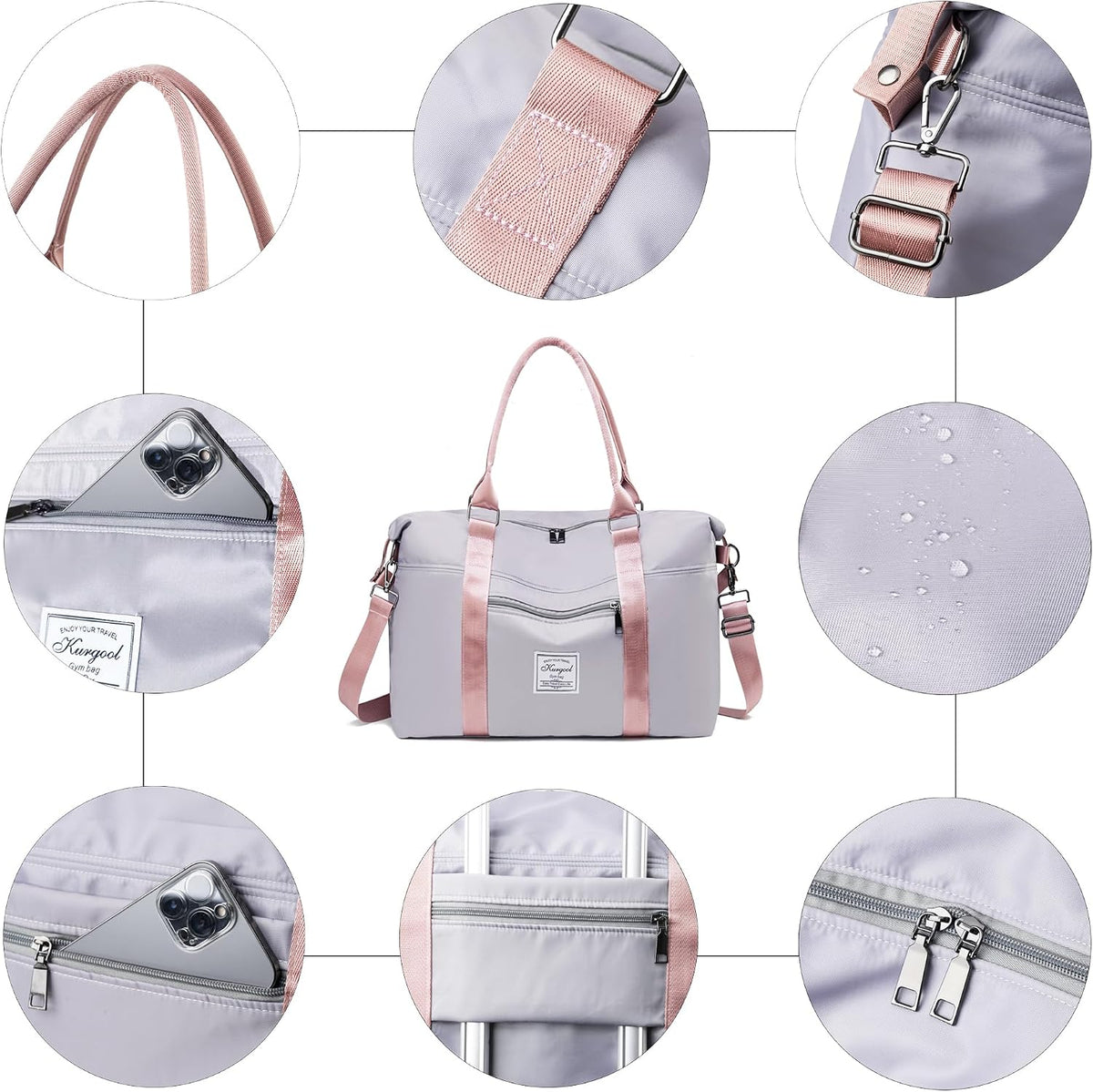 Gym Bag with Wet Pocket, Foldable Travel Duffle Bag Carry On Weekender Bags for Women, Waterproof Overnight Bag for Travel, Gym, Yoga