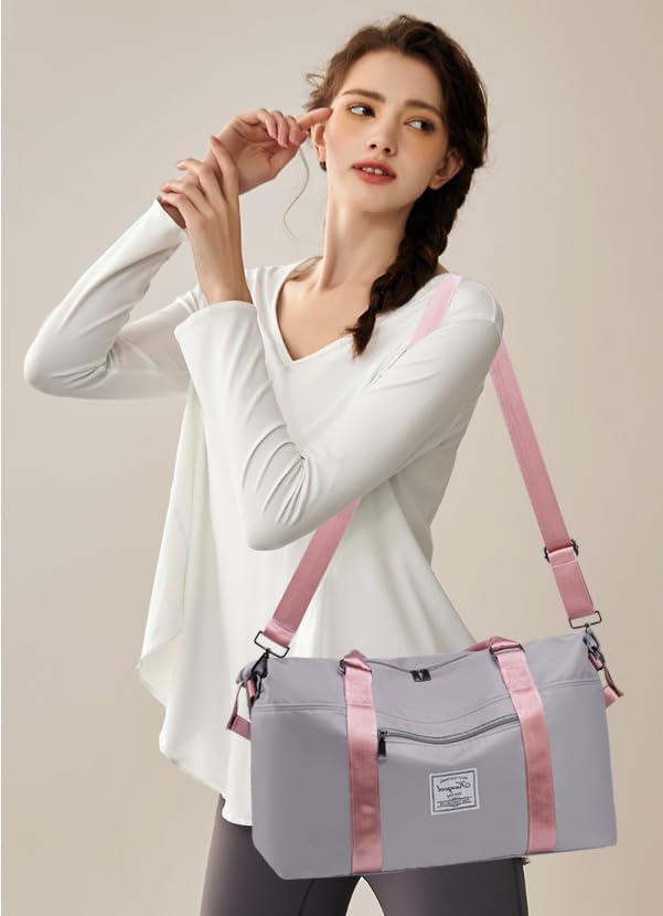 Gym Bag with Wet Pocket, Foldable Travel Duffle Bag Carry On Weekender Bags for Women, Waterproof Overnight Bag for Travel, Gym, Yoga