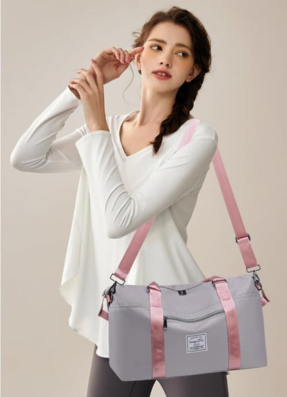 Gym Bag with Wet Pocket, Foldable Travel Duffle Bag Carry On Weekender Bags for Women, Waterproof Overnight Bag for Travel, Gym, Yoga