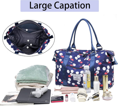 Gym Bag with Wet Pocket, Foldable Travel Duffle Bag Carry On Weekender Bags for Women, Waterproof Overnight Bag for Travel, Gym, Yoga