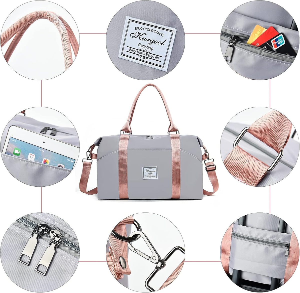 Gym Bag with Wet Pocket, Foldable Travel Duffle Bag Carry On Weekender Bags for Women, Waterproof Overnight Bag for Travel, Gym, Yoga