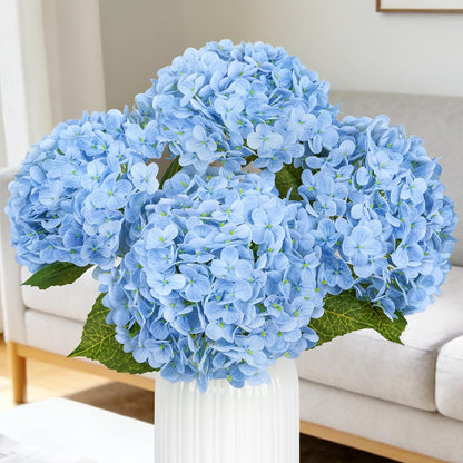 4 Pcs 21" Blue Hydrangea Artificial Flowers for Decorations | Realistic, lates real touch faux hydrangeas, for wedding bouquet party table centerpieces arrangements home decorations
