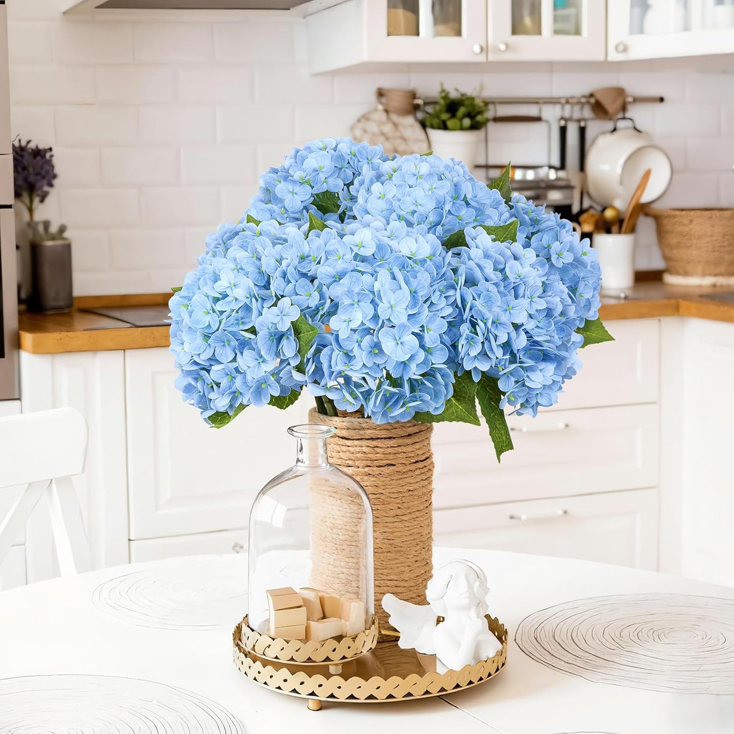 4 Pcs 21" Blue Hydrangea Artificial Flowers for Decorations | Realistic, lates real touch faux hydrangeas, for wedding bouquet party table centerpieces arrangements home decorations