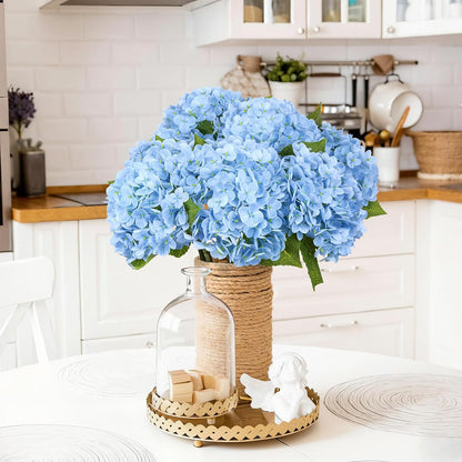 4 Pcs 21" Blue Hydrangea Artificial Flowers for Decorations | Realistic, lates real touch faux hydrangeas, for wedding bouquet party table centerpieces arrangements home decorations