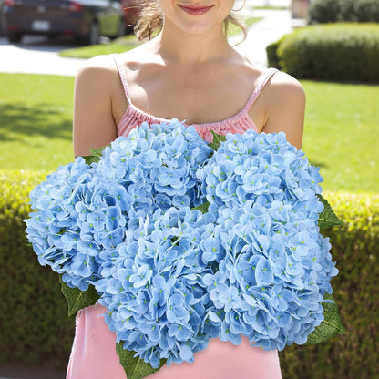 4 Pcs 21" Blue Hydrangea Artificial Flowers for Decorations | Realistic, lates real touch faux hydrangeas, for wedding bouquet party table centerpieces arrangements home decorations