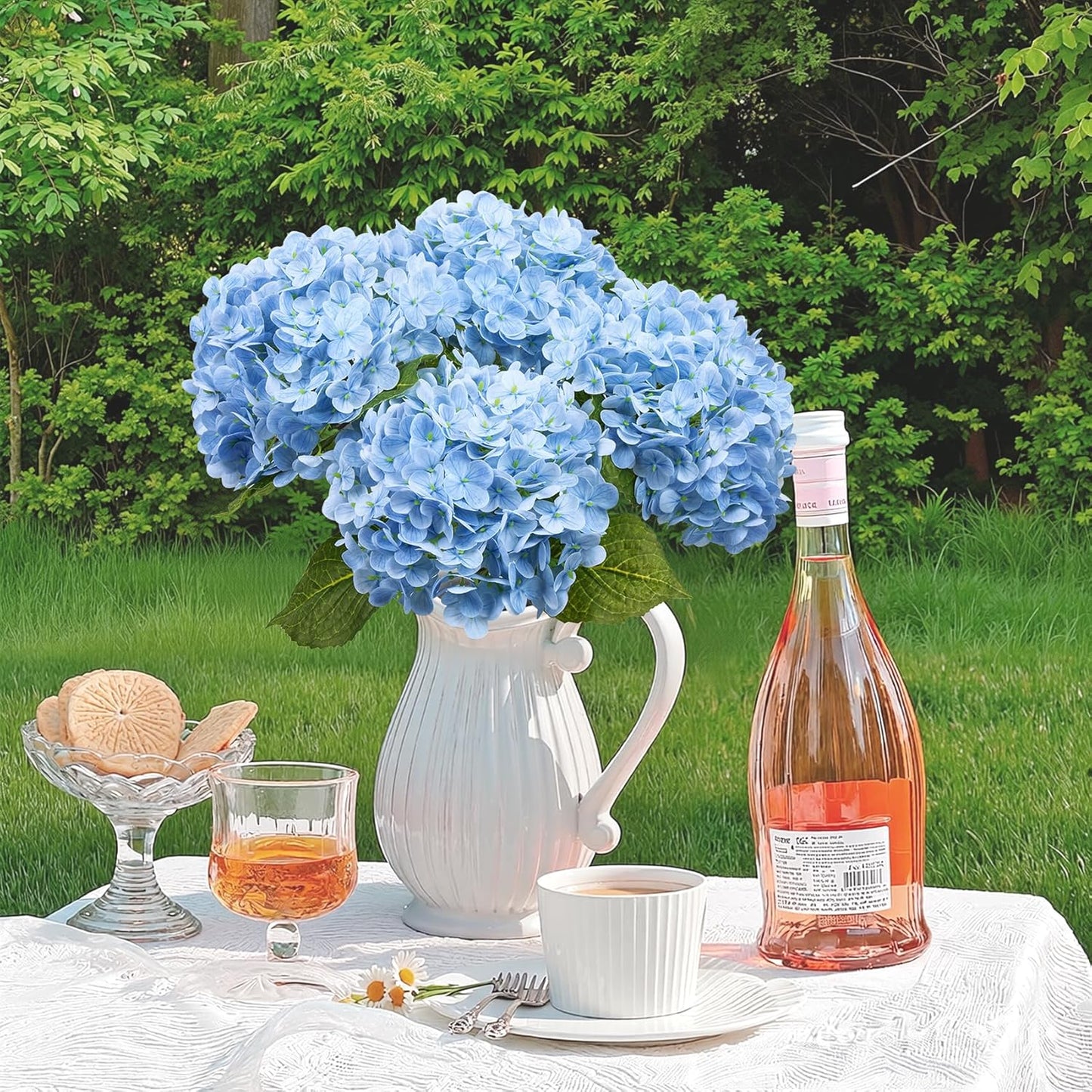 4 Pcs 21" Blue Hydrangea Artificial Flowers for Decorations | Realistic, lates real touch faux hydrangeas, for wedding bouquet party table centerpieces arrangements home decorations