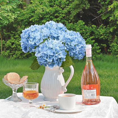4 Pcs 21" Blue Hydrangea Artificial Flowers for Decorations | Realistic, lates real touch faux hydrangeas, for wedding bouquet party table centerpieces arrangements home decorations