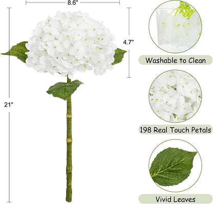 4 Pcs 21" Blue Hydrangea Artificial Flowers for Decorations | Realistic, lates real touch faux hydrangeas, for wedding bouquet party table centerpieces arrangements home decorations