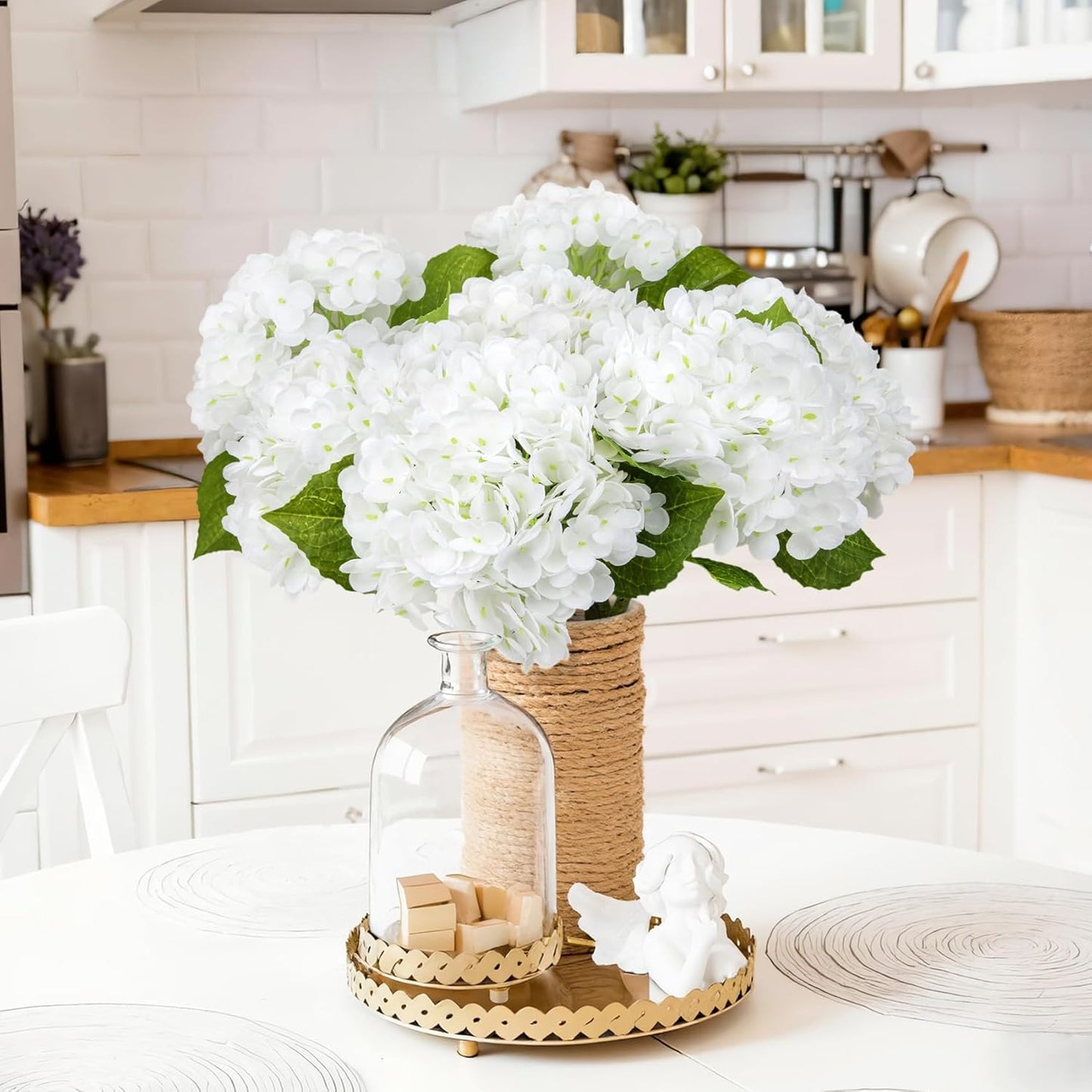 4 Pcs 21" Blue Hydrangea Artificial Flowers for Decorations | Realistic, lates real touch faux hydrangeas, for wedding bouquet party table centerpieces arrangements home decorations