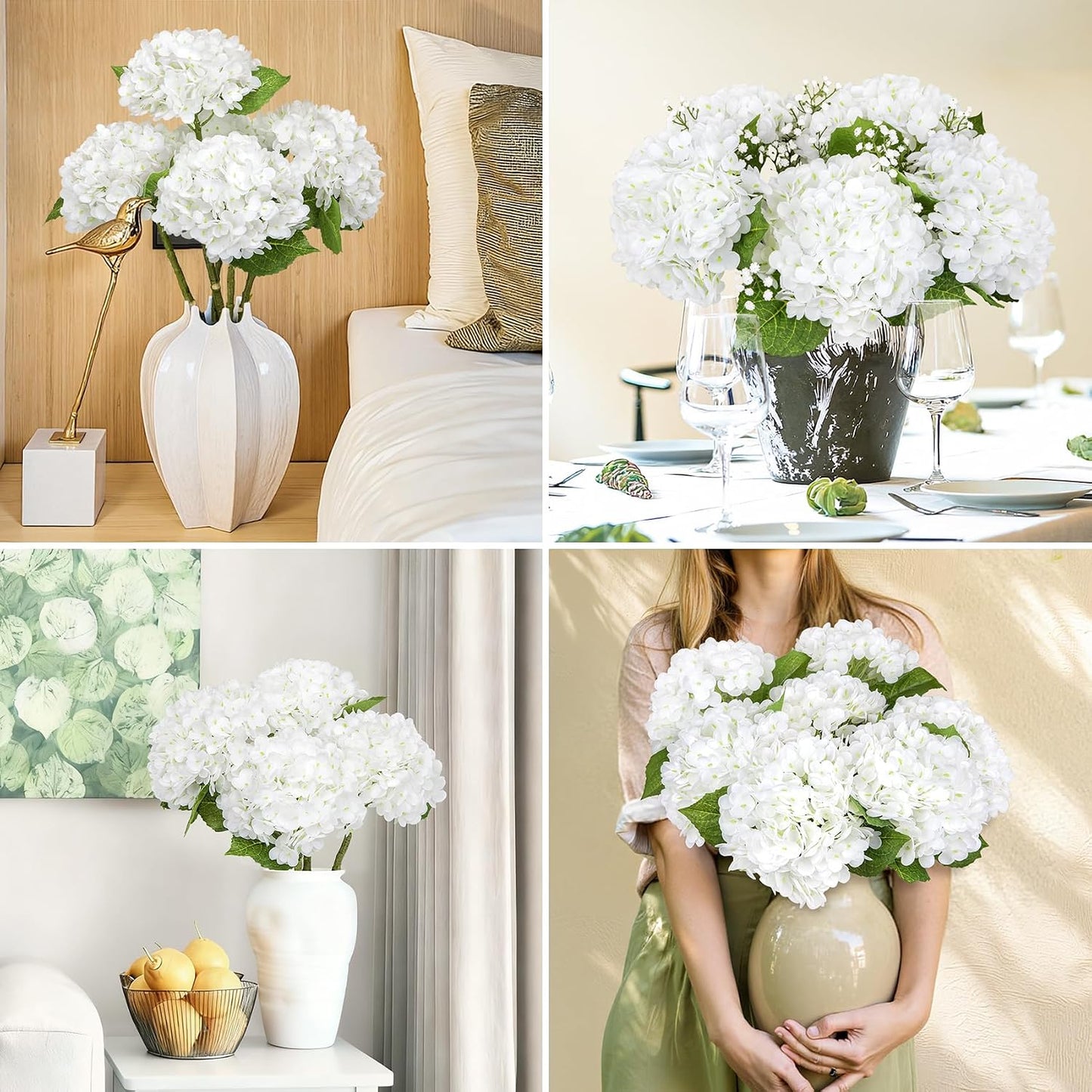 4 Pcs 21" Blue Hydrangea Artificial Flowers for Decorations | Realistic, lates real touch faux hydrangeas, for wedding bouquet party table centerpieces arrangements home decorations