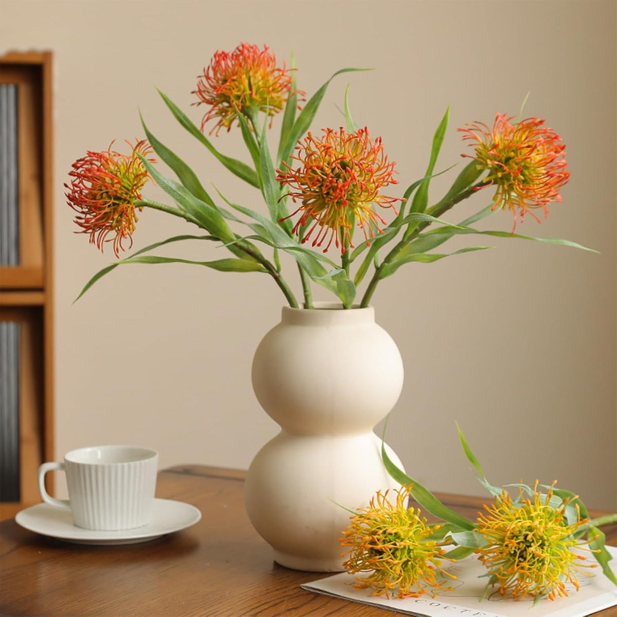 4Pcs 20.5" Artificial Protea Fall Chrysanthemum Faux Pincushion Flowers