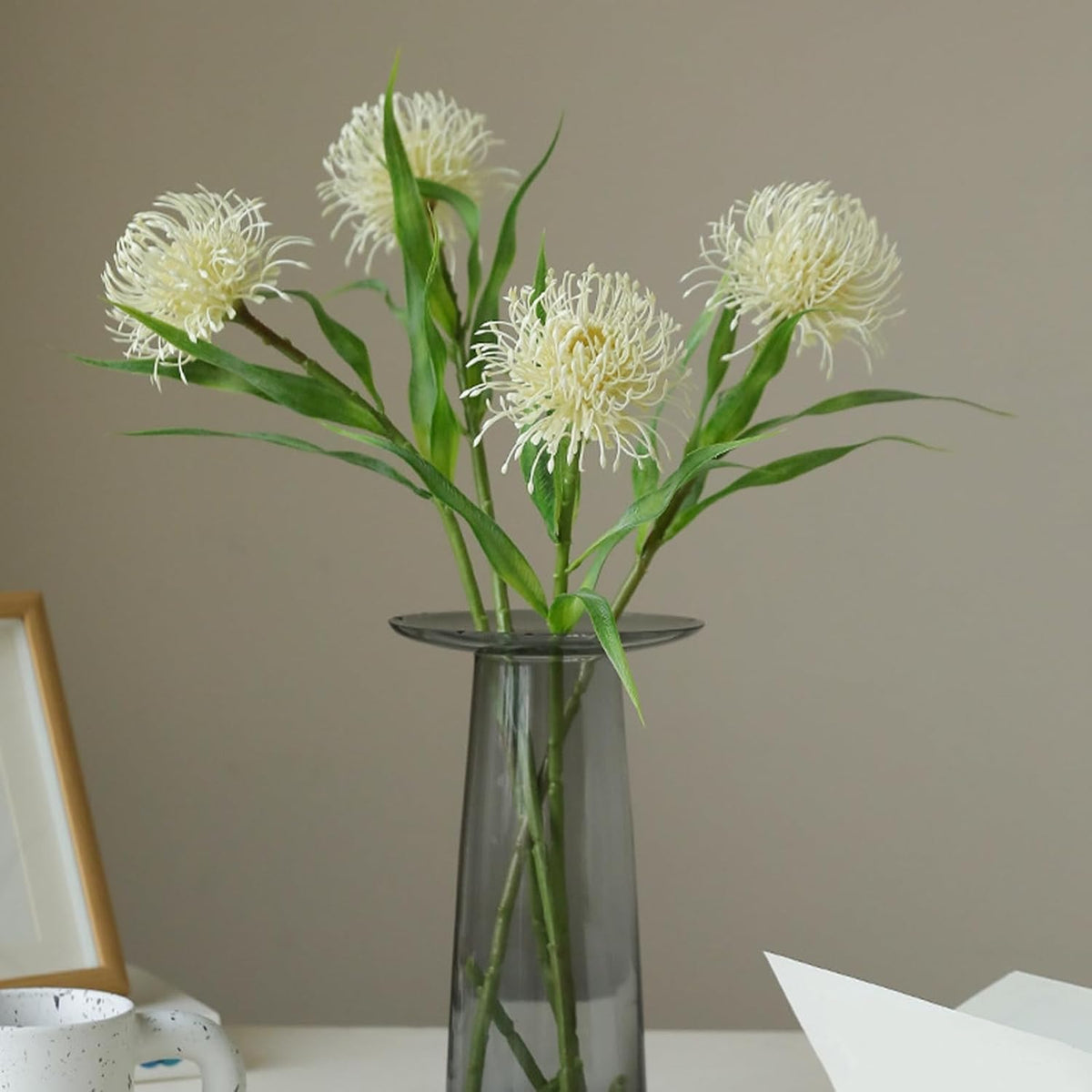 4Pcs 20.5" Artificial Protea Fall Chrysanthemum Faux Pincushion Flowers