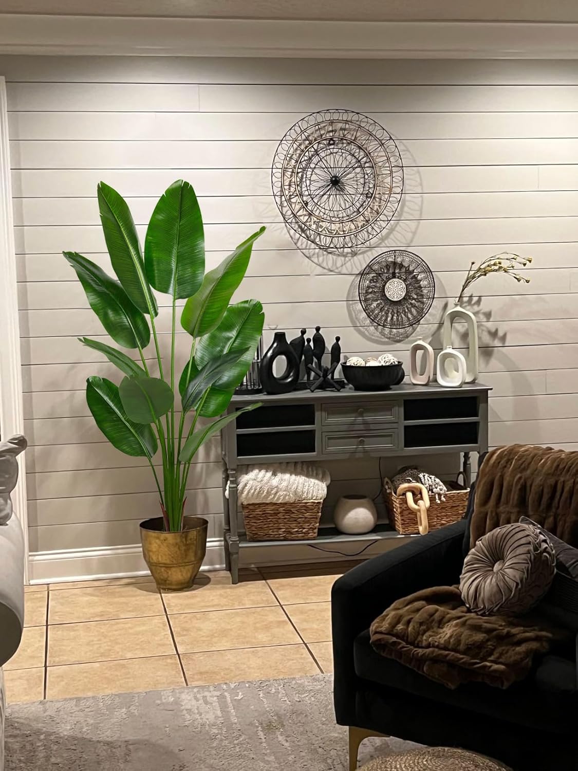 6ft Artificial Fiddle Leaf Fig Tree for Home Decor, 6 Feet Large Faux Plant Fake Ficus lyrata Silk Trees with Pot for Indoor Outdoor House Living Room Office (6 ft Tall)