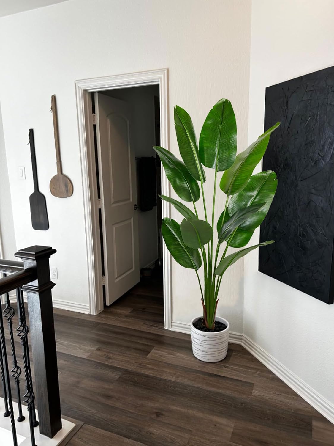 6ft Artificial Fiddle Leaf Fig Tree for Home Decor, 6 Feet Large Faux Plant Fake Ficus lyrata Silk Trees with Pot for Indoor Outdoor House Living Room Office (6 ft Tall)