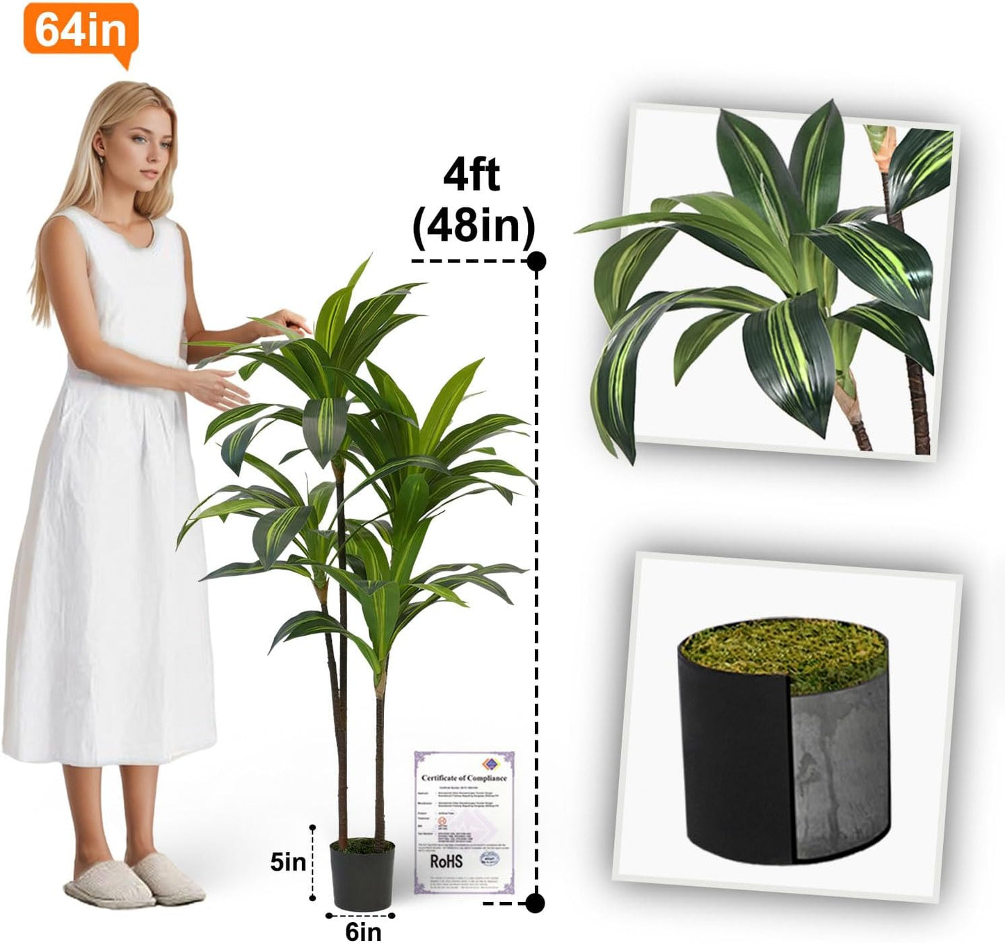 6ft Artificial Fiddle Leaf Fig Tree for Home Decor, 6 Feet Large Faux Plant Fake Ficus lyrata Silk Trees with Pot for Indoor Outdoor House Living Room Office (6 ft Tall)