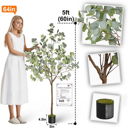6ft Artificial Fiddle Leaf Fig Tree for Home Decor, 6 Feet Large Faux Plant Fake Ficus lyrata Silk Trees with Pot for Indoor Outdoor House Living Room Office (6 ft Tall)