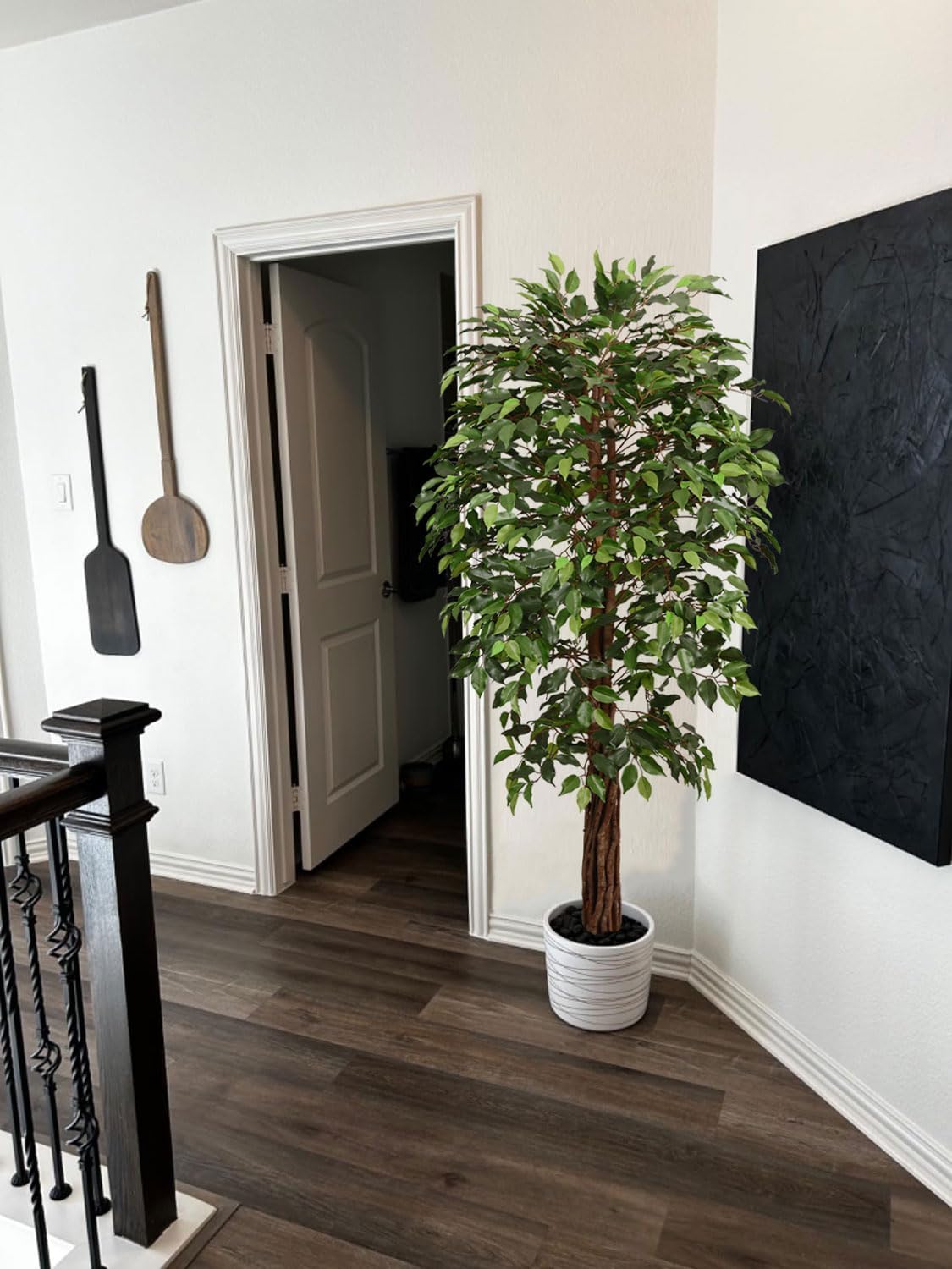 6ft Artificial Fiddle Leaf Fig Tree for Home Decor, 6 Feet Large Faux Plant Fake Ficus lyrata Silk Trees with Pot for Indoor Outdoor House Living Room Office (6 ft Tall)