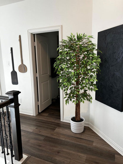 6ft Artificial Fiddle Leaf Fig Tree for Home Decor, 6 Feet Large Faux Plant Fake Ficus lyrata Silk Trees with Pot for Indoor Outdoor House Living Room Office (6 ft Tall)