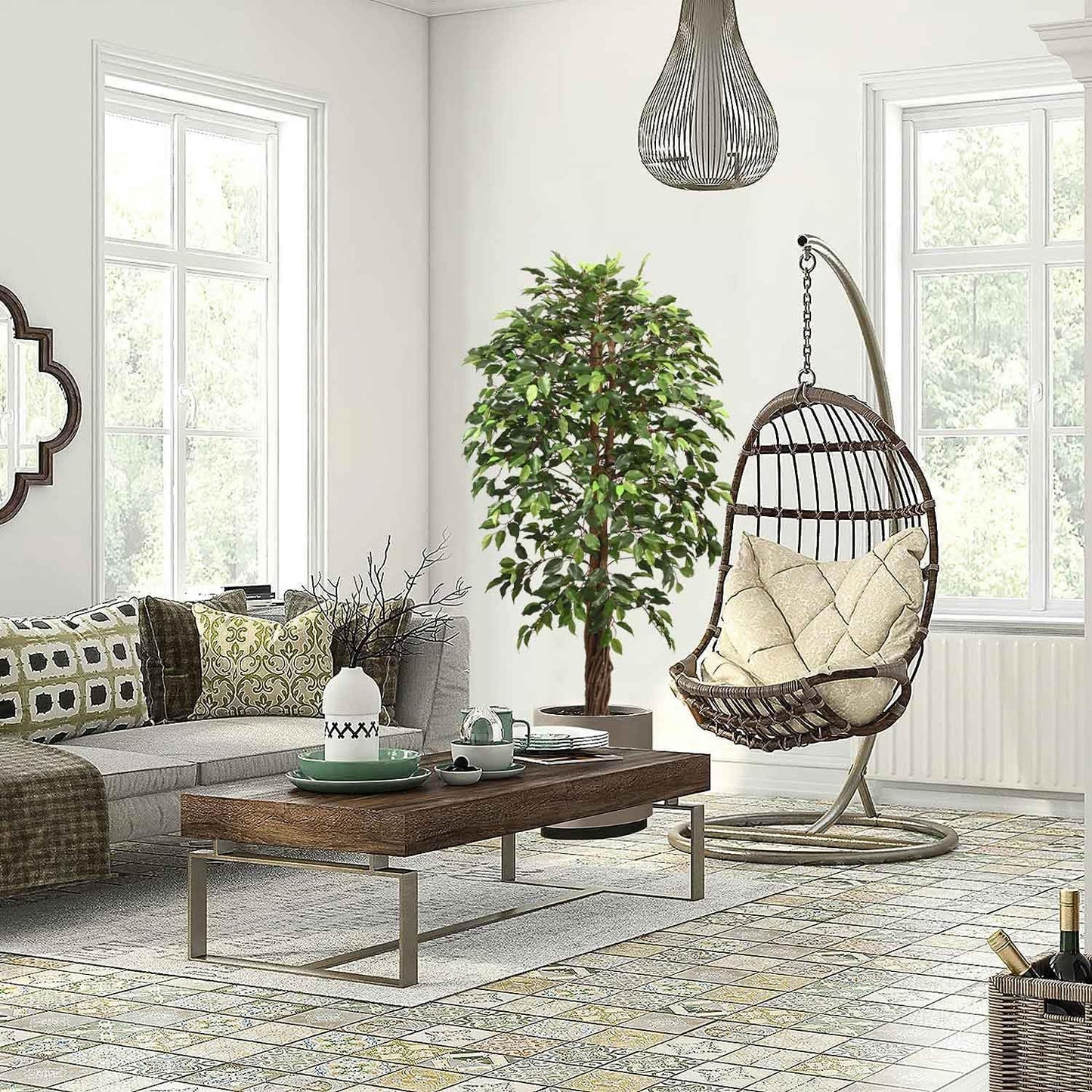 6ft Artificial Fiddle Leaf Fig Tree for Home Decor, 6 Feet Large Faux Plant Fake Ficus lyrata Silk Trees with Pot for Indoor Outdoor House Living Room Office (6 ft Tall)