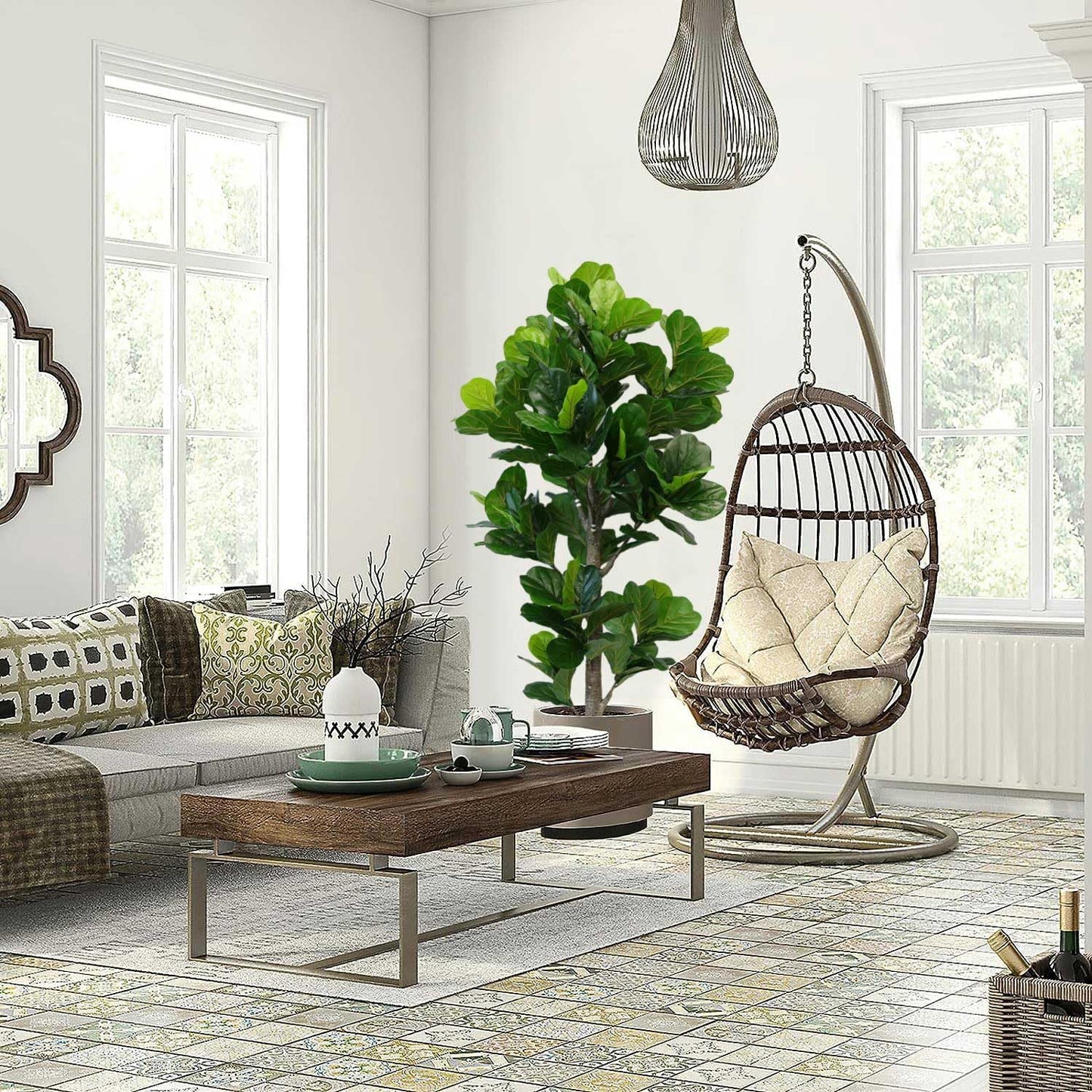 6ft Artificial Fiddle Leaf Fig Tree for Home Decor, 6 Feet Large Faux Plant Fake Ficus lyrata Silk Trees with Pot for Indoor Outdoor House Living Room Office (6 ft Tall)