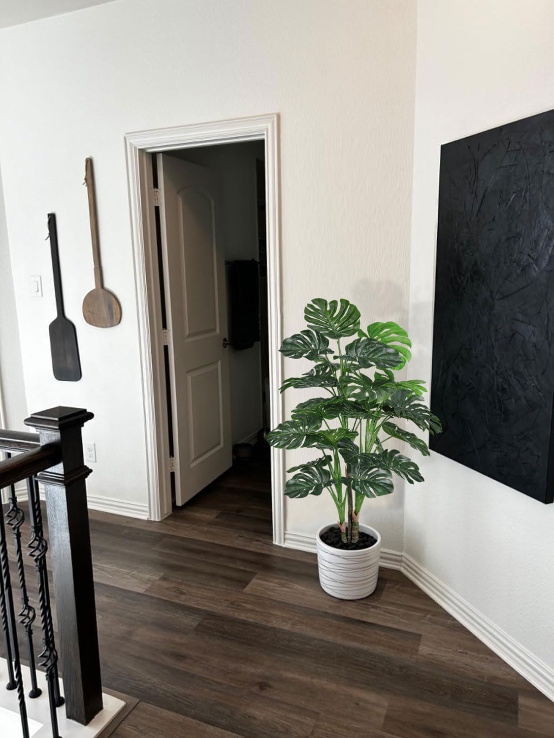6ft Artificial Fiddle Leaf Fig Tree for Home Decor, 6 Feet Large Faux Plant Fake Ficus lyrata Silk Trees with Pot for Indoor Outdoor House Living Room Office (6 ft Tall)