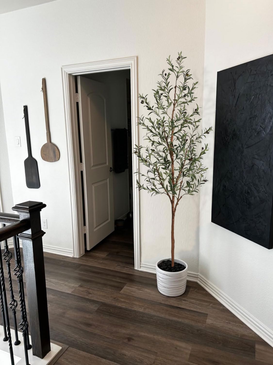 6ft Artificial Fiddle Leaf Fig Tree for Home Decor, 6 Feet Large Faux Plant Fake Ficus lyrata Silk Trees with Pot for Indoor Outdoor House Living Room Office (6 ft Tall)