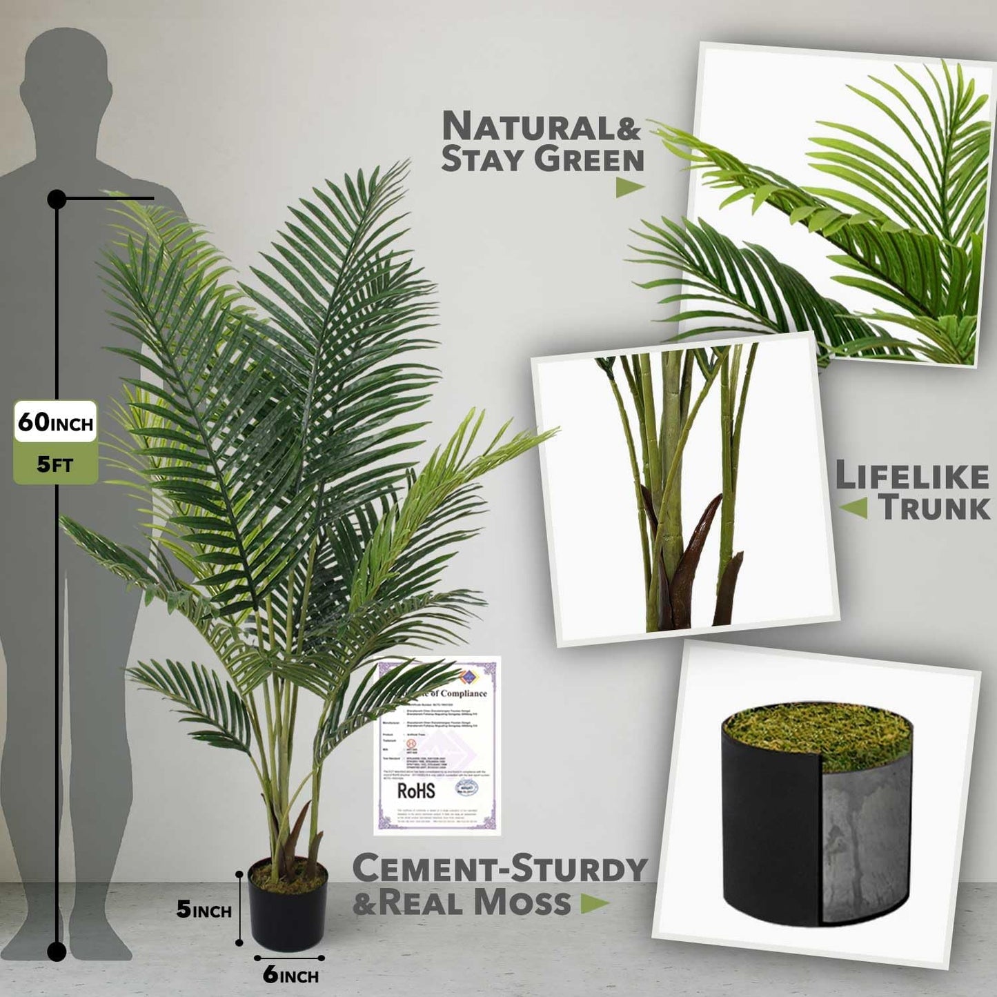 6ft Artificial Fiddle Leaf Fig Tree for Home Decor, 6 Feet Large Faux Plant Fake Ficus lyrata Silk Trees with Pot for Indoor Outdoor House Living Room Office (6 ft Tall)