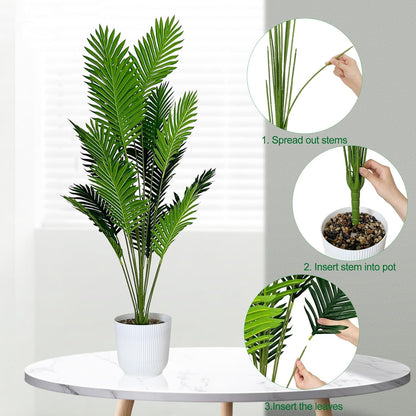 Set of 2 Artificial Areca Palm Plants in Pots, 50 Inch Fake Tropical Palm Trees with Greenery Leaves and Stems, Faux Dypsis Lutescens Floor Plants for Garden, Store, Office, Home Decoration
