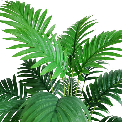 Set of 2 Artificial Areca Palm Plants in Pots, 50 Inch Fake Tropical Palm Trees with Greenery Leaves and Stems, Faux Dypsis Lutescens Floor Plants for Garden, Store, Office, Home Decoration