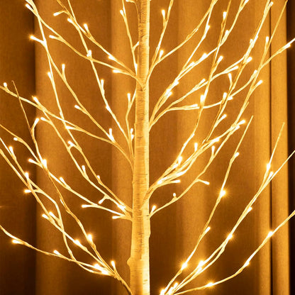Birch Tree Lights,2 Pack 6 Feet Prelit White Artificial Christmas Trees,Birch Tree with LED Lights, Twinkling Twig Tree for Xmas Home Party Garden Indoor Outdoor Decor