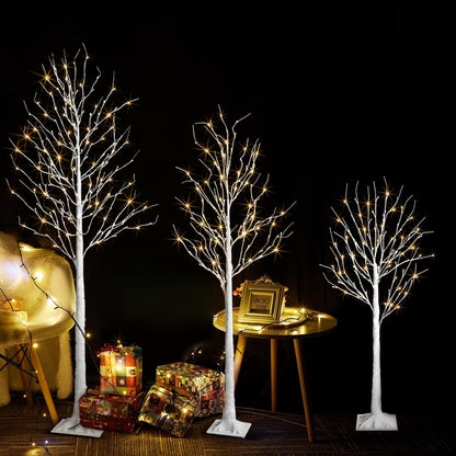 Birch Tree Lights,2 Pack 6 Feet Prelit White Artificial Christmas Trees,Birch Tree with LED Lights, Twinkling Twig Tree for Xmas Home Party Garden Indoor Outdoor Decor