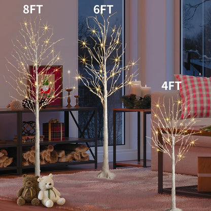 Birch Tree Lights,2 Pack 6 Feet Prelit White Artificial Christmas Trees,Birch Tree with LED Lights, Twinkling Twig Tree for Xmas Home Party Garden Indoor Outdoor Decor