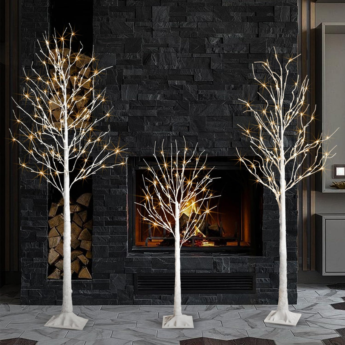 Birch Tree Lights,2 Pack 6 Feet Prelit White Artificial Christmas Trees,Birch Tree with LED Lights, Twinkling Twig Tree for Xmas Home Party Garden Indoor Outdoor Decor