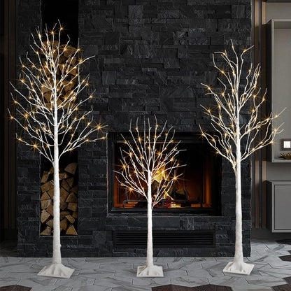 Birch Tree Lights,2 Pack 6 Feet Prelit White Artificial Christmas Trees,Birch Tree with LED Lights, Twinkling Twig Tree for Xmas Home Party Garden Indoor Outdoor Decor