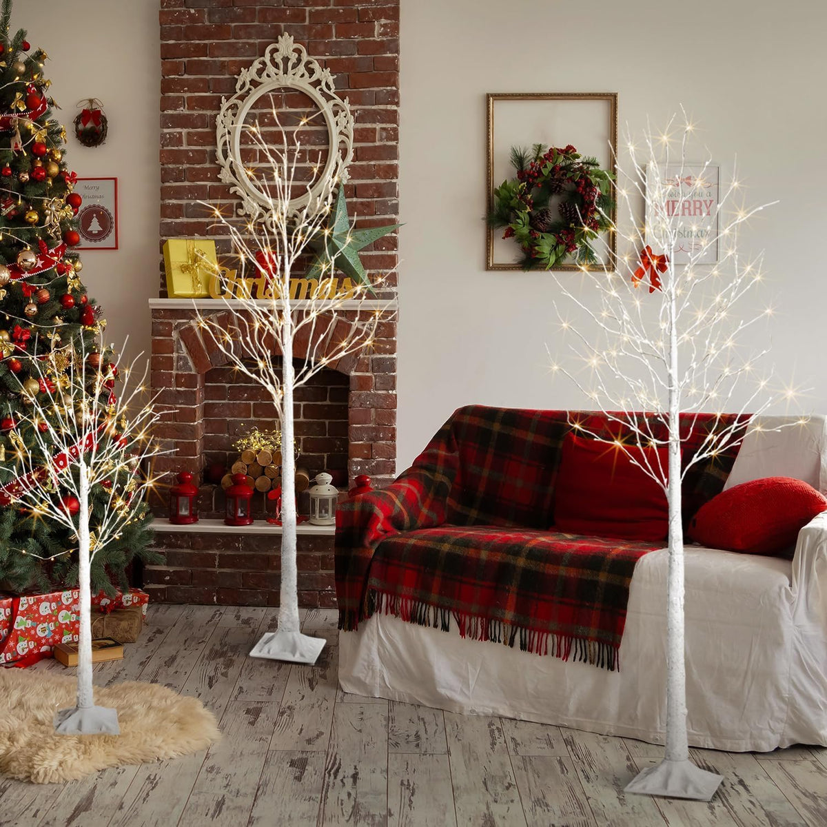 Birch Tree Lights,2 Pack 6 Feet Prelit White Artificial Christmas Trees,Birch Tree with LED Lights, Twinkling Twig Tree for Xmas Home Party Garden Indoor Outdoor Decor