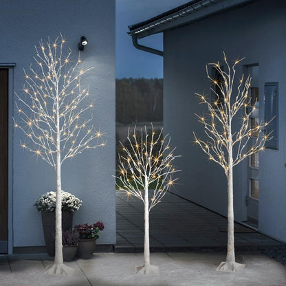 Birch Tree Lights,2 Pack 6 Feet Prelit White Artificial Christmas Trees,Birch Tree with LED Lights, Twinkling Twig Tree for Xmas Home Party Garden Indoor Outdoor Decor