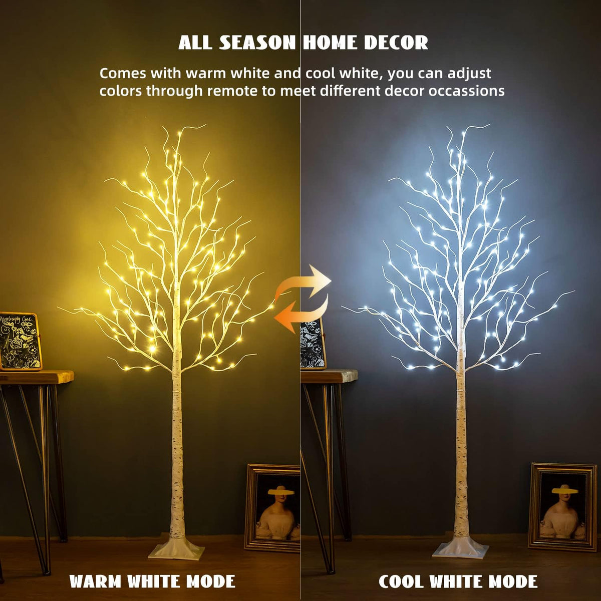 Lighted Birch Tree, 6ft 96LED Birch Tree Lights,Artificial Twig Tree Light 9Modes Timer for Indoor Outdoor Christmas Halloween Easter Tree Home Party Wedding Decor,Warm & Cool White