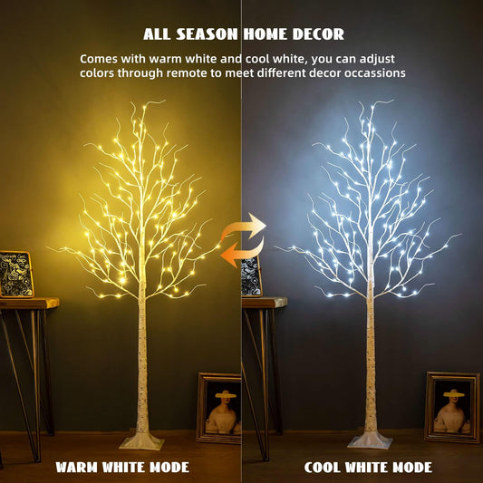 Lighted Birch Tree, 6ft 96LED Birch Tree Lights,Artificial Twig Tree Light 9Modes Timer for Indoor Outdoor Christmas Halloween Easter Tree Home Party Wedding Decor,Warm & Cool White