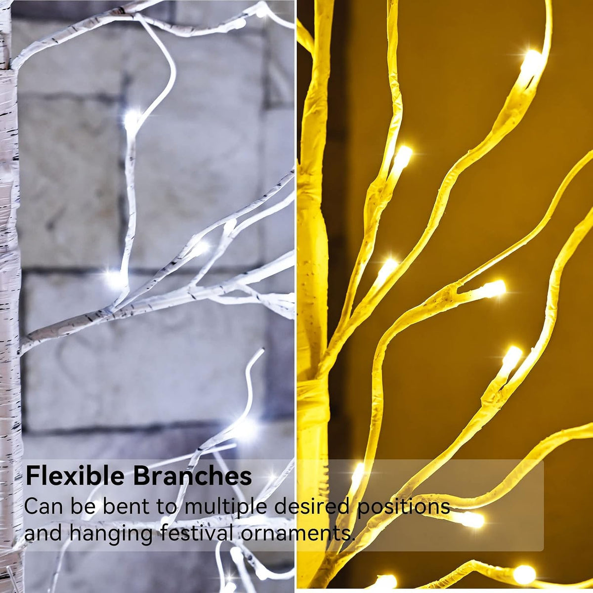 Lighted Birch Tree, 6ft 96LED Birch Tree Lights,Artificial Twig Tree Light 9Modes Timer for Indoor Outdoor Christmas Halloween Easter Tree Home Party Wedding Decor,Warm & Cool White
