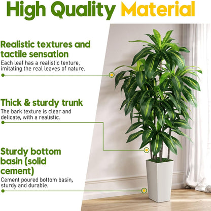 Artificial Dracaena Tree Indoor, 5FT Tall Fake Tree with White Tall Planter