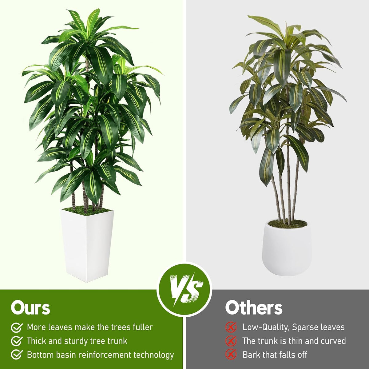 Artificial Dracaena Tree Indoor, 5FT Tall Fake Tree with White Tall Planter