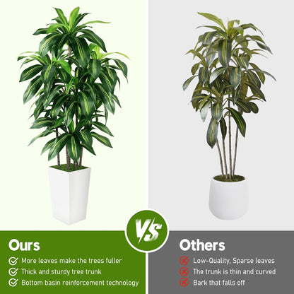 Artificial Dracaena Tree Indoor, 5FT Tall Fake Tree with White Tall Planter