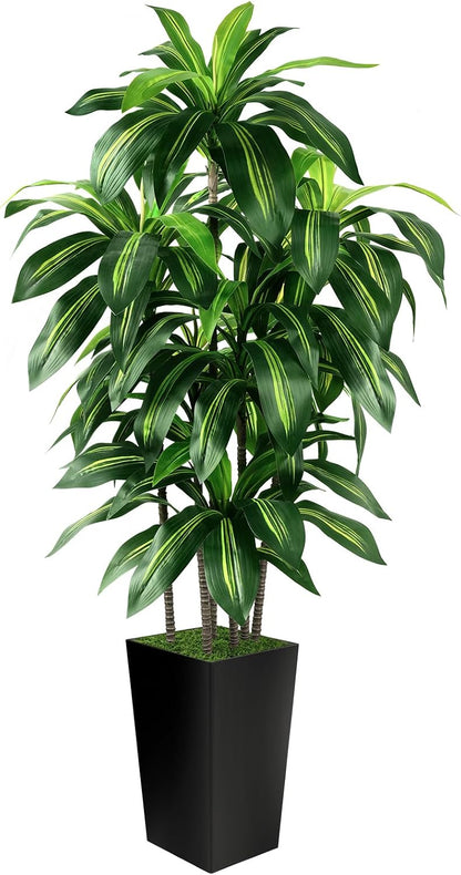 Artificial Dracaena Tree Indoor, 5FT Tall Fake Tree with White Tall Planter
