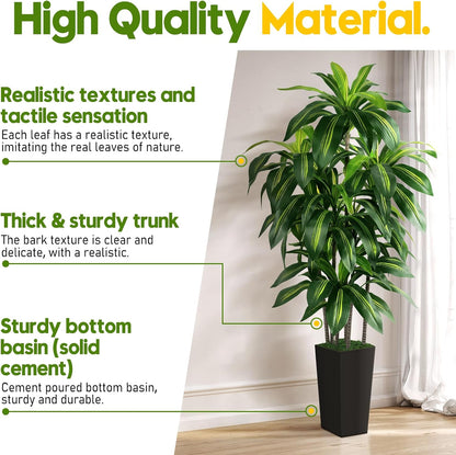 Artificial Dracaena Tree Indoor, 5FT Tall Fake Tree with White Tall Planter