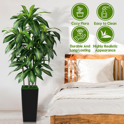 Artificial Dracaena Tree Indoor, 5FT Tall Fake Tree with White Tall Planter