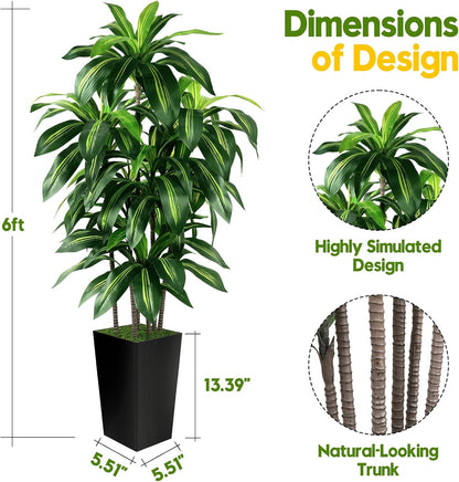Artificial Dracaena Tree Indoor, 5FT Tall Fake Tree with White Tall Planter