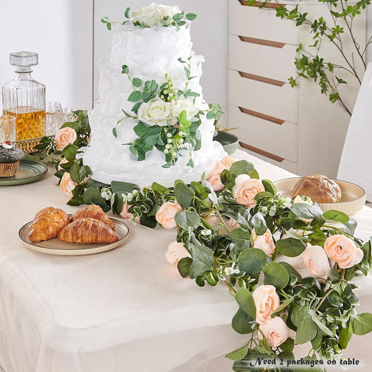 Artificial Flower Garland 8pcs 8.2ft Floral Rose Vine Decor, Pink Flower | Fake Rose Vine Flowers, Hanging Faux Roses String for Wedding Birthday Party Room Mantle Arch Wall Decoration - Colors B