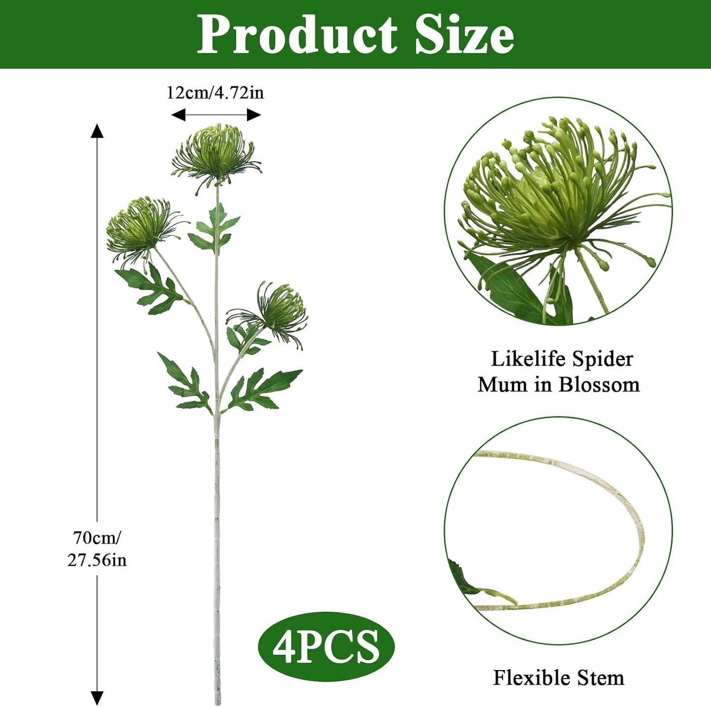 27.6" Tropical Flowers Artificial with 3 Heads Long Stem 4 PCS Fake Mums | Orange Flowers Artificial Plastic Protea Spider Mum Arrangement for Table Centerpieces Home Kitchen Office Bathroom Decor