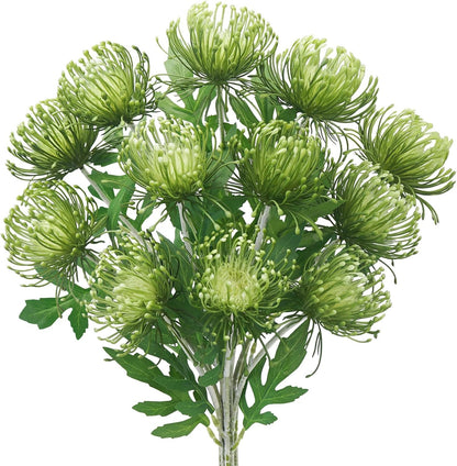 27.6" Tropical Flowers Artificial with 3 Heads Long Stem 4 PCS Fake Mums | Orange Flowers Artificial Plastic Protea Spider Mum Arrangement for Table Centerpieces Home Kitchen Office Bathroom Decor